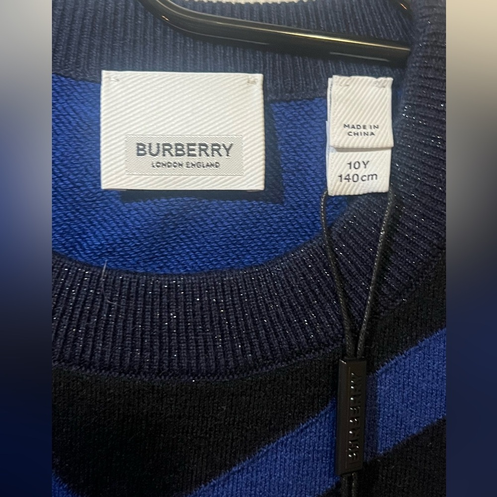 Burberry Kids' Chevron Cotton & Cashmere Crewneck Sweater.Blue, size S (10yo). - Picture 2 of 9